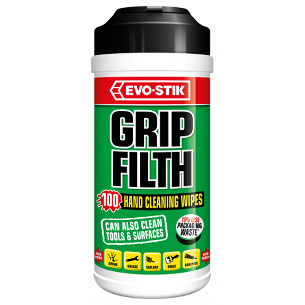 Evo-Stik grip Filth Wipes, 100 Per Tub.