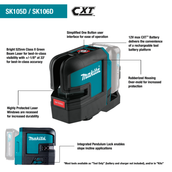 Makita SK105DZ 12V CXT Self Levelling Red Cross Line Laser Level, Body Only - Image 4