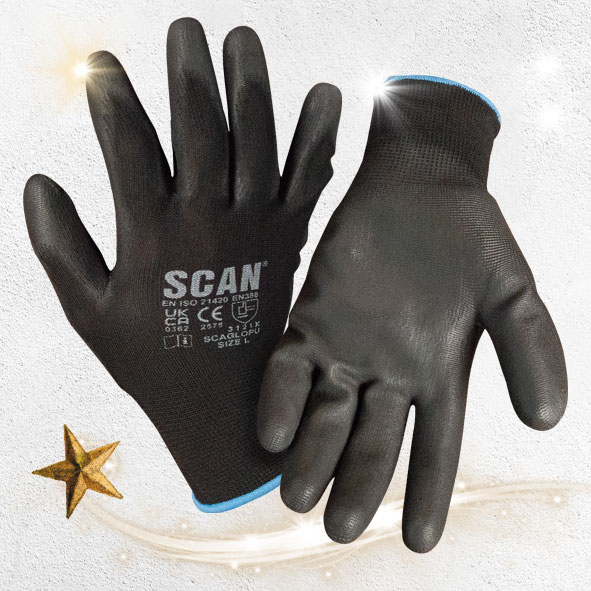 Scan XMS23GLOVEPU Scan Black PU Dipped Gloves (5 Pairs) - Image 2