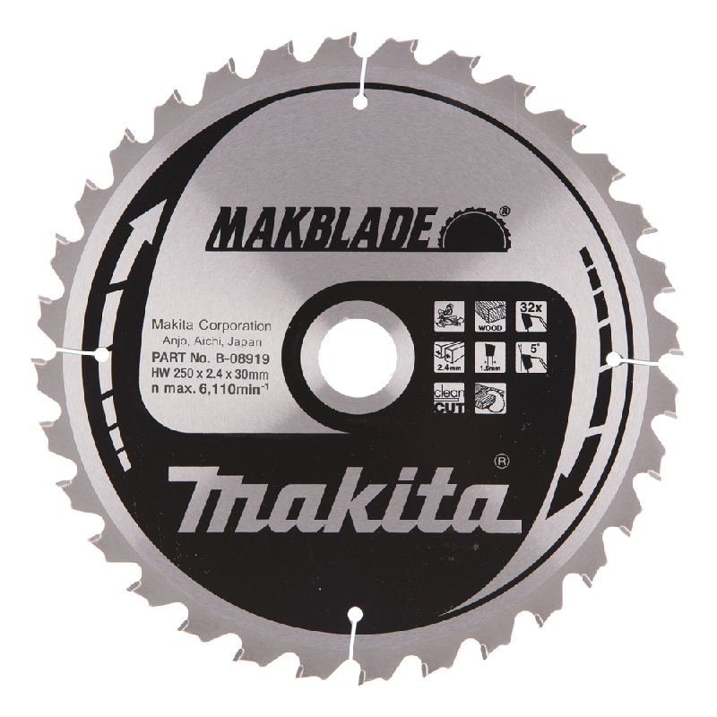 Makita B-08919, Circular saw blade, Makblade T.C.T, 250 x 30 mm, 32 T