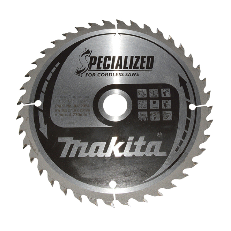 Makita B-32954 (B-09232) Circular Saw Blade, Specialized, TCT, 165x20mm, 40T