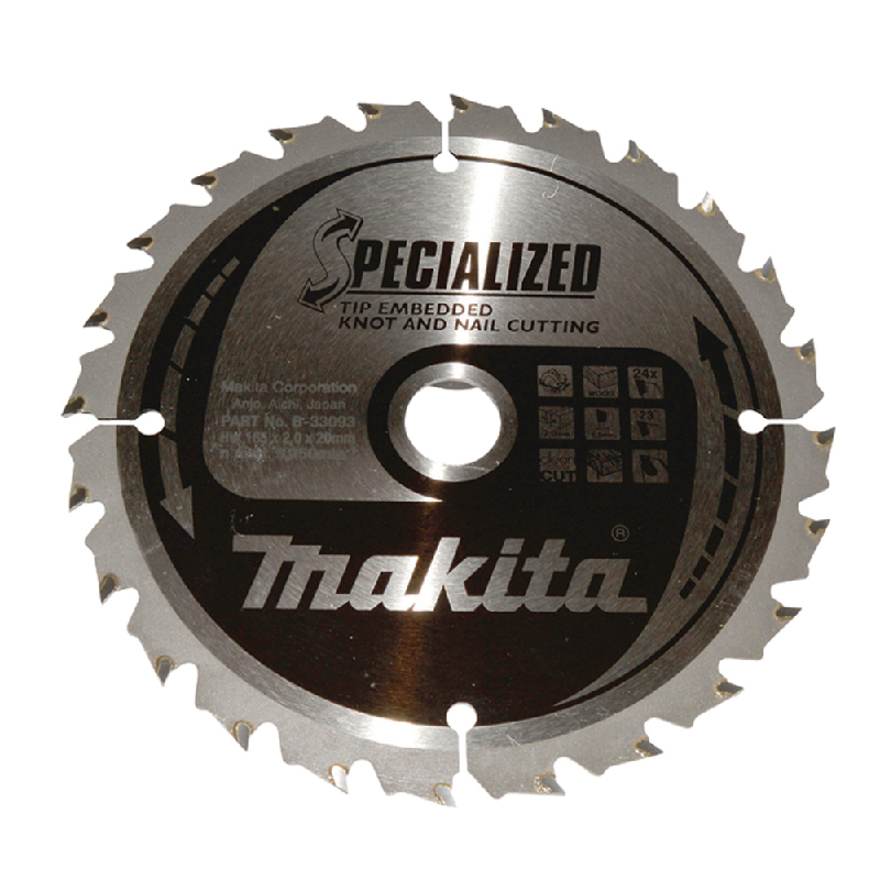Makita B-33093 (B-09391) Circular Saw Blade, Specialized T.C.T, 165x20mm, 24T
