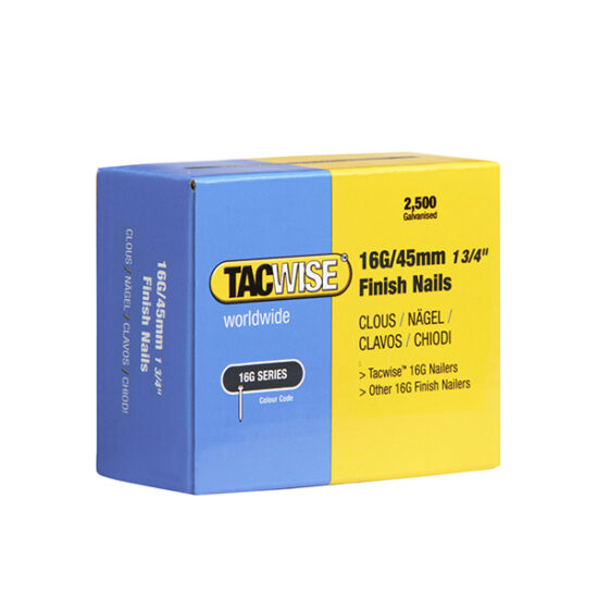 Tacwise Type 16G/45 mm Galvanised Finish Nails, Pack of 2500