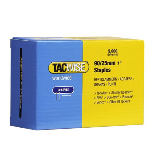 Tacwise Type 90/25mm Galvanised Narrow Crown Staples, Box of 5000