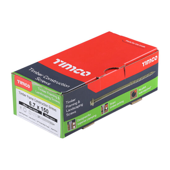 TimCo 6.7 x 200mm Hex Green Timber Frame Construction & Landscaping Screws, Pack of 50 - Image 2