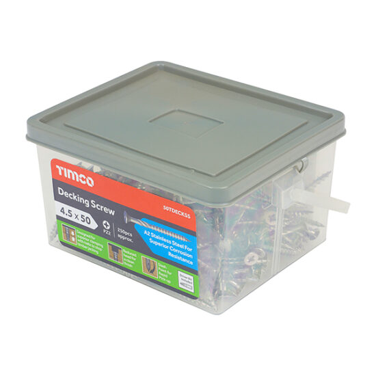 TimCo 50TDECKSS 4.5 x 50mm Stainless Steel Pozi Double Countersunk Decking Screws, Pack Of 250 - Image 3