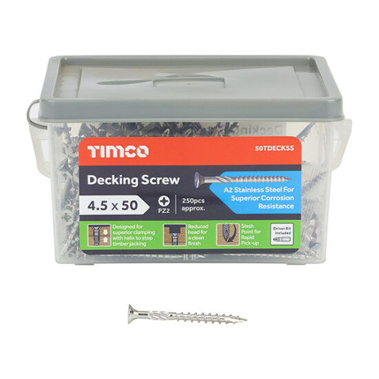 TimCo 50TDECKSS 4.5 x 50mm Stainless Steel Pozi Double Countersunk Decking Screws, Pack Of 250 - Image 2