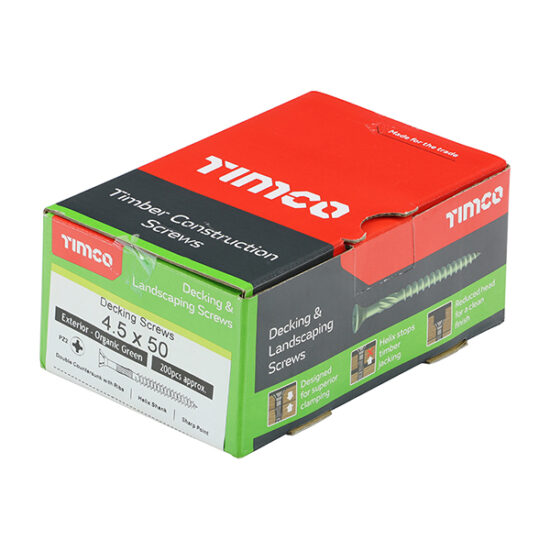 TimCo 70TDECK 4.5 x 70mm Green Pozi Double Countersunk Decking Screws, Pack Of 200 - Image 2