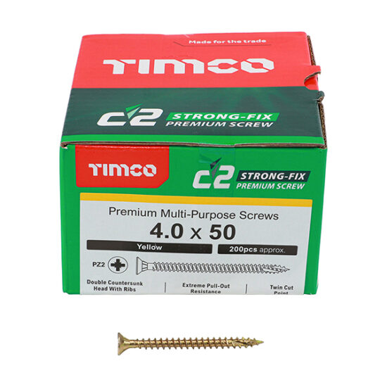 TimCo C2 Strong-Fix Yellow Pozi Countersunk WoodScrew, Per Box - Image 3