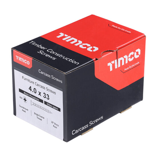 TimCo 40045CARC 4.0 x 45 Black Pozi Countersunk Furniture Carcass Screws, 500 Per Box - Image 2