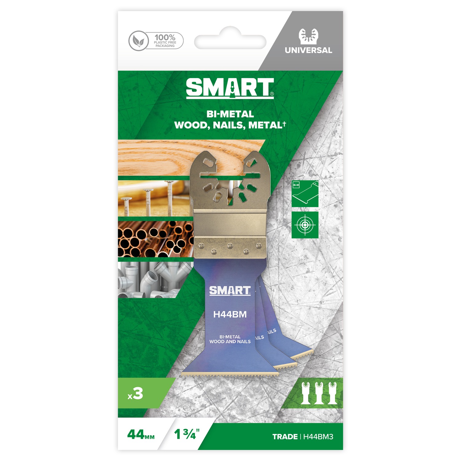 Smart H44BM3 Universal 44mm Bi-Metal Blade, Pack Of 3