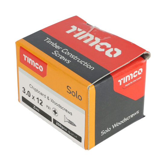 TimCo Solo Pozi Countersunk Chipboard & Woodscrews 3.0 x 12
