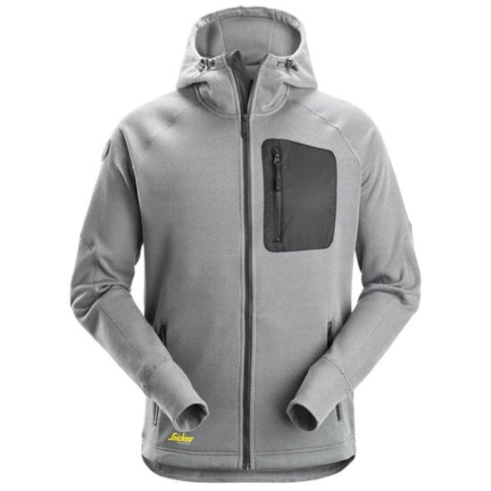 Snickers 8041 FlexiWork Fleece Full-Zip Hoodie, Grey Black